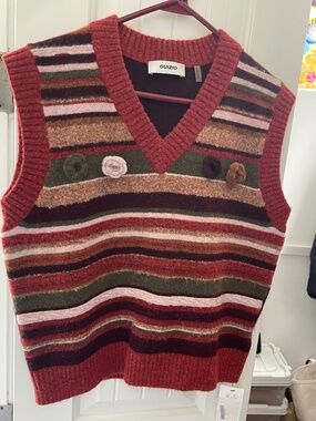Guizio Striped Sweater Vest with Floral Embellishments